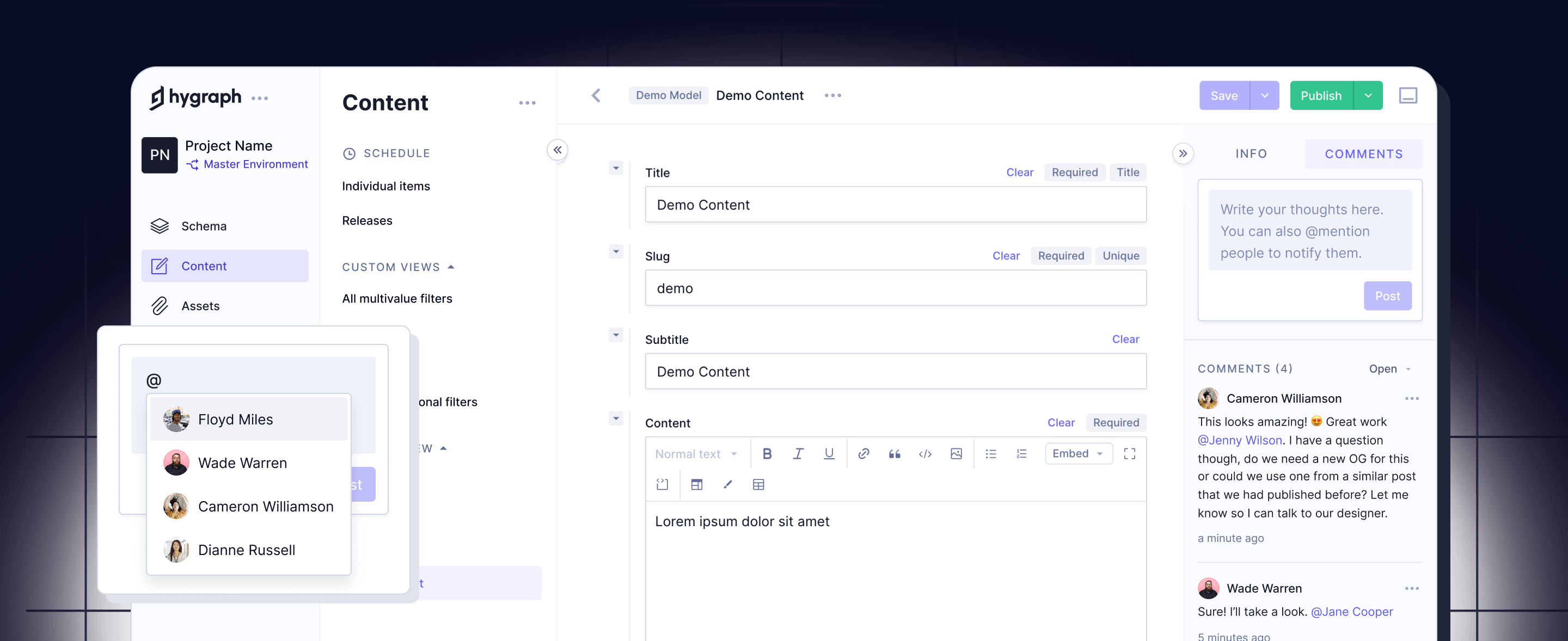 A visual representation of commenting feature in Hygraph