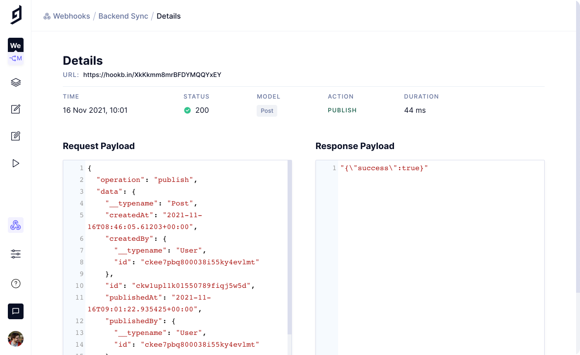 Hygraph webhook logs details