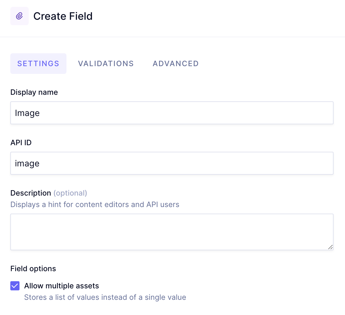 Configure asset field