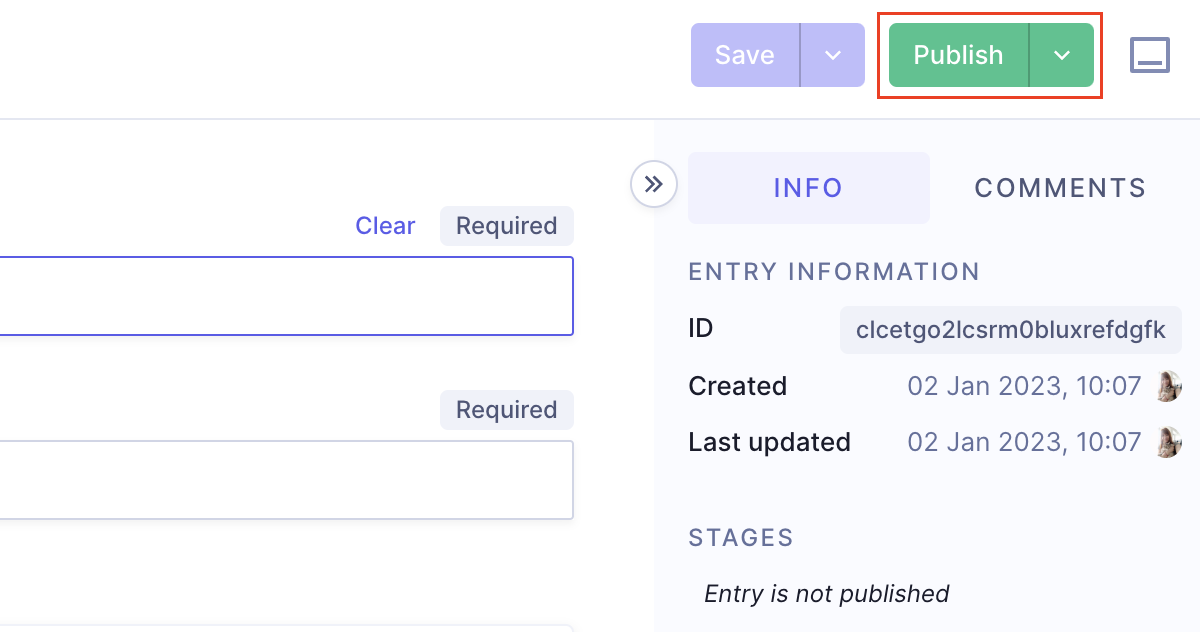 Publish content entry