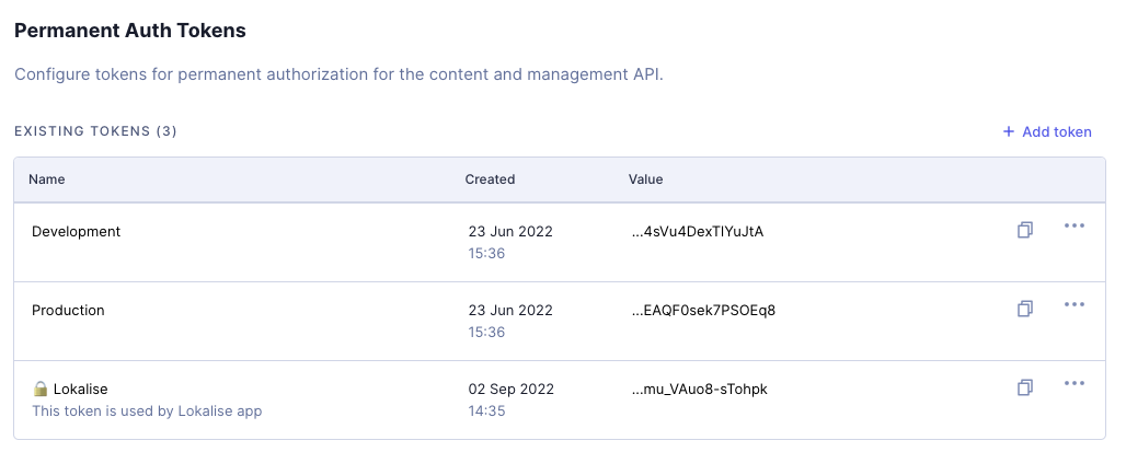 API Access - Permanent Auth Tokens