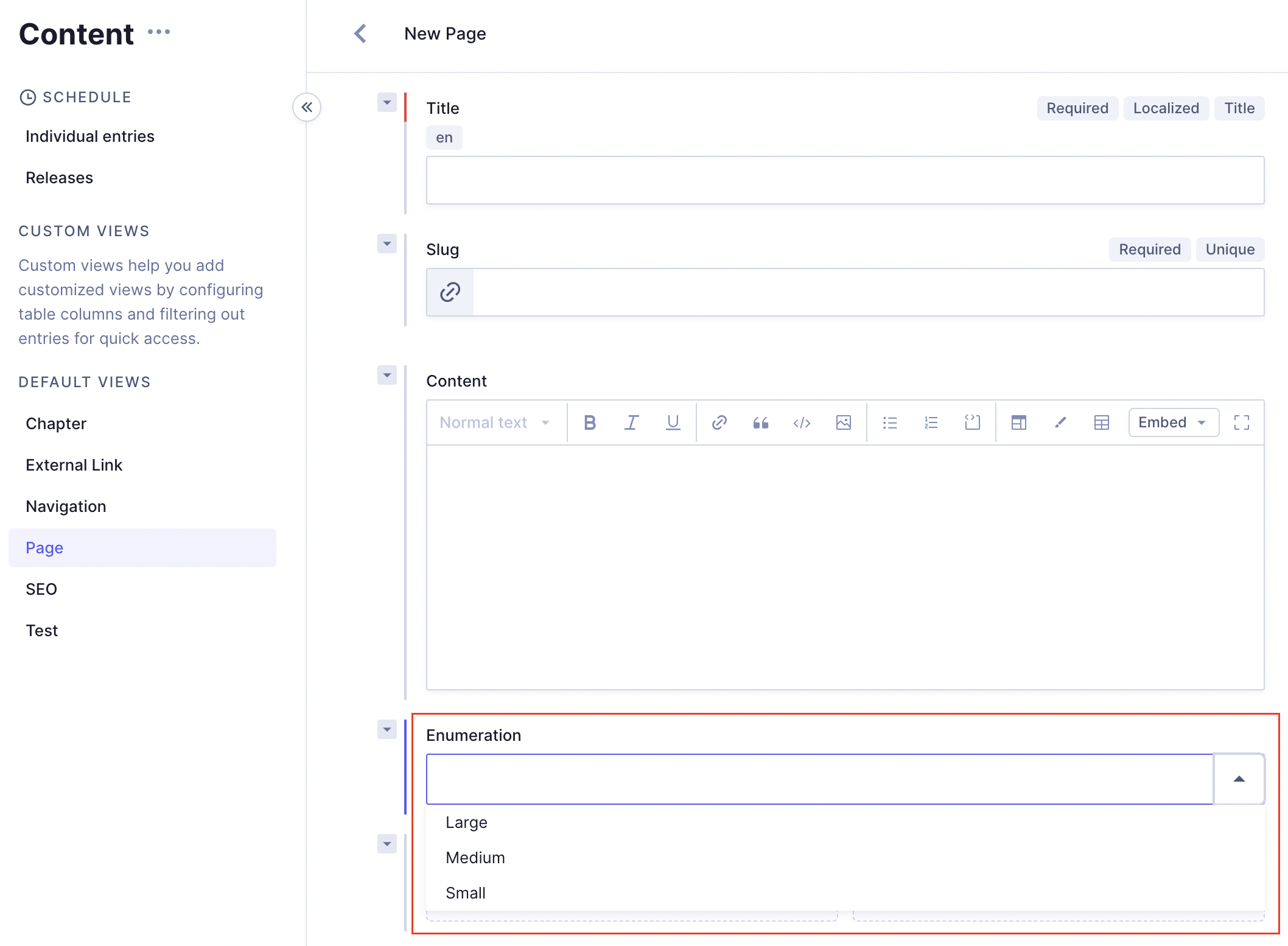 Use an enumeration in a content entry