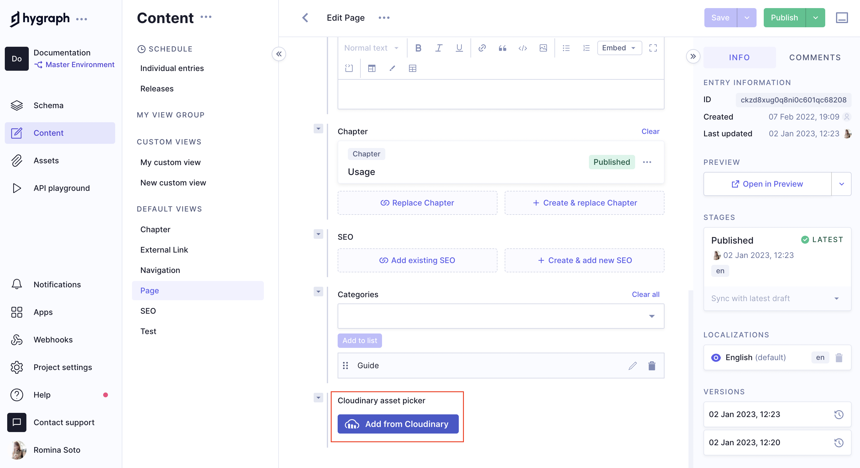 Cloudinary asset field in the Hygraph content editor